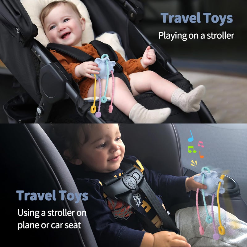 ETETOO Montesorri-Toys - Pull String Toys for Baby - Made of 100% Food Grade Silicone with Built-in Rattle Function and Easy to Clean Design (Blue) - Image 4